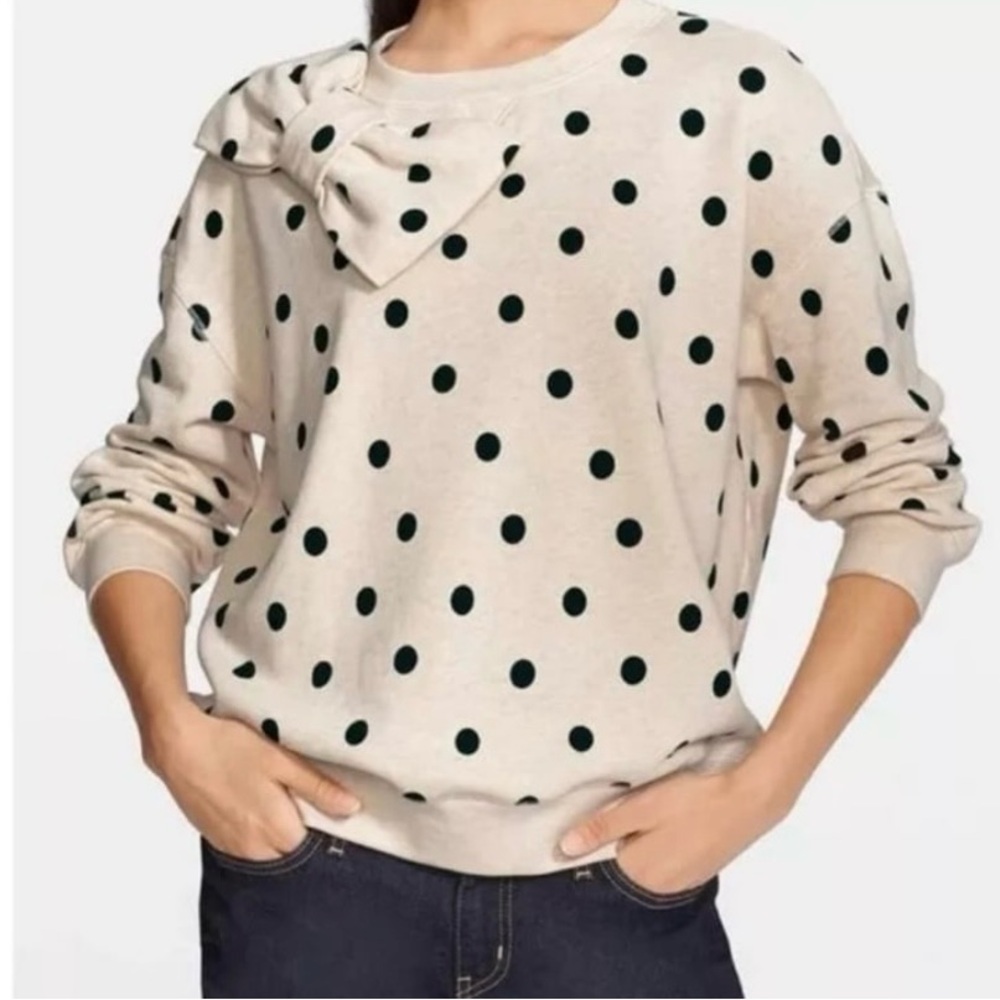 Polka Dot Sweater with Bow Accent - Picture 1 of 5